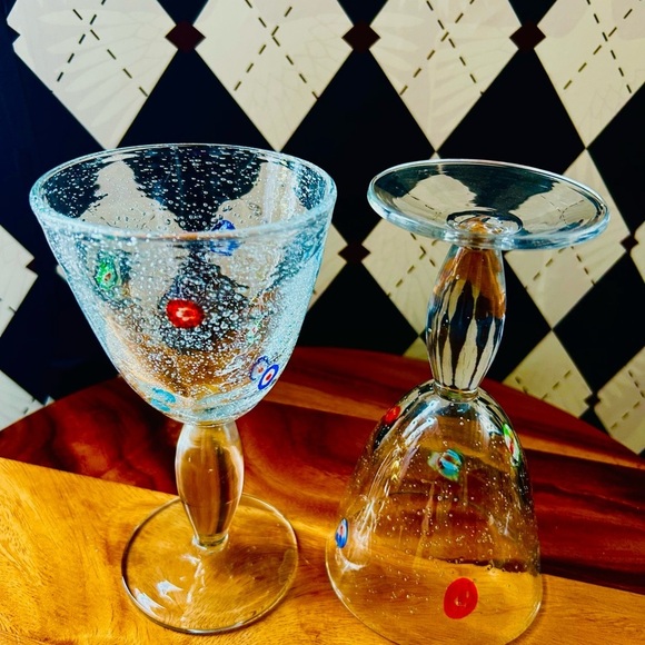 Millefiori Bubble Murano Style Margarita Cocktail Glasses - Set of Two - Picture 6 of 13